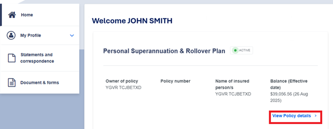 screenshot of where to find the view policy details button, it's on the bottom right hand corner