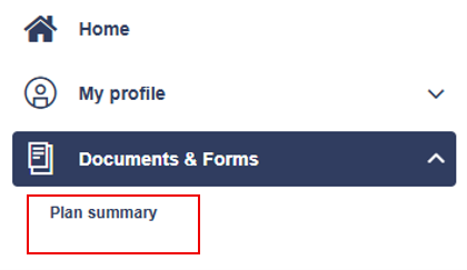 screenshot of my plan summary found under documents and forms